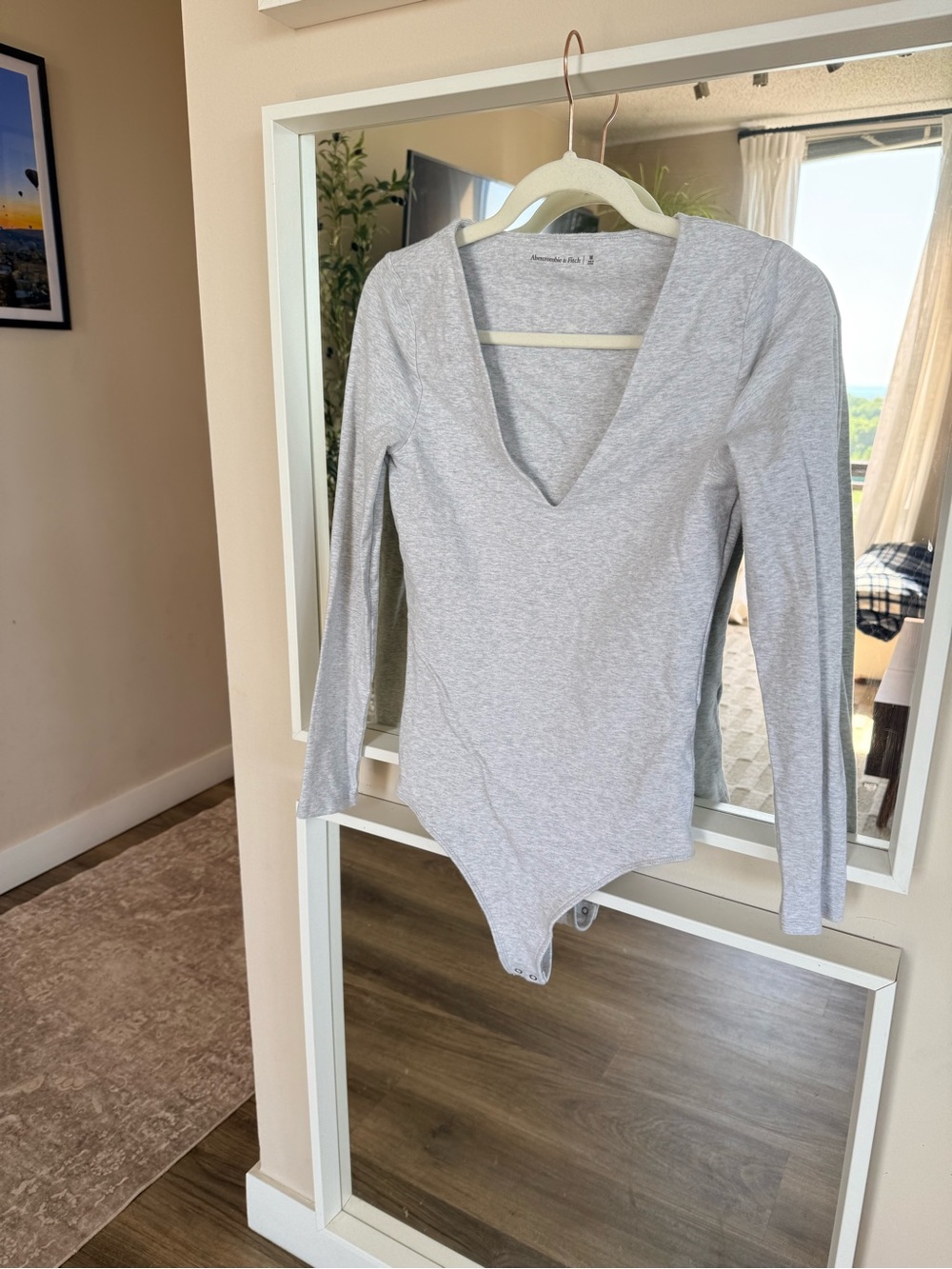 Abercrombie & Fitch Gray Long-Sleeve V-Neck Bodysuit